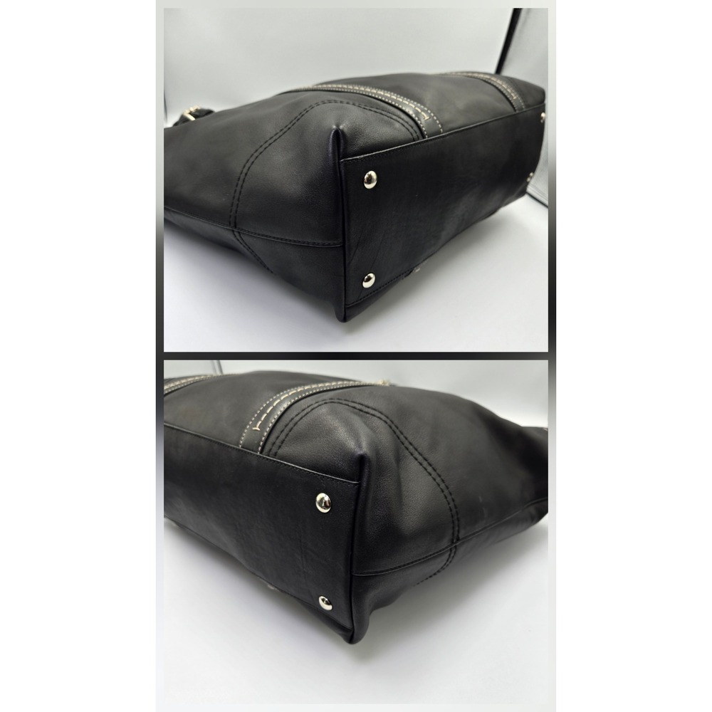 Coach Hampton Black Leather Tote Bag Contrast Stitch - Picture 6 of 11